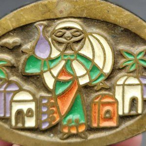 Vintage Dayagi Brass Decorative Piece For Passover Jewish Ladies w/ Bread & Wine